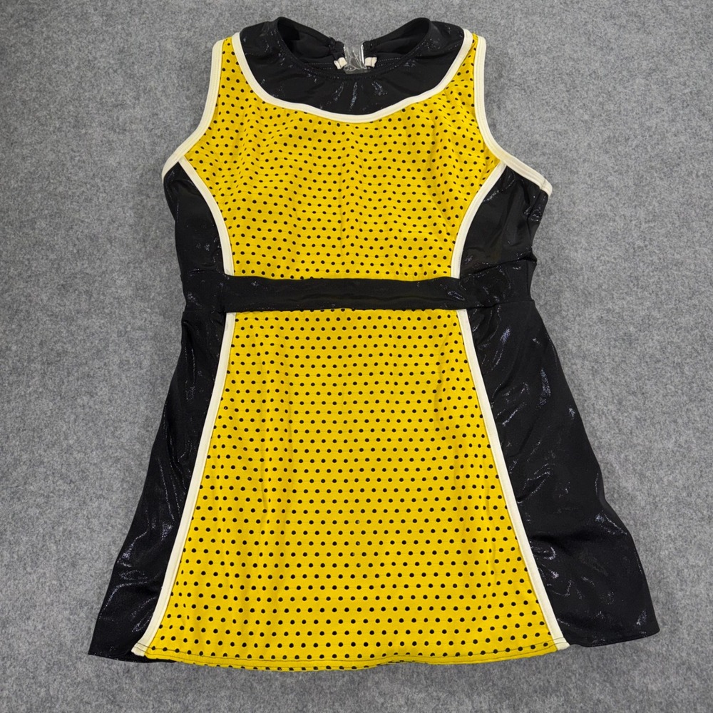 A Wish Come True Dance Costume Dress Yellow Polka Dot Metallic Black XLA 16403X